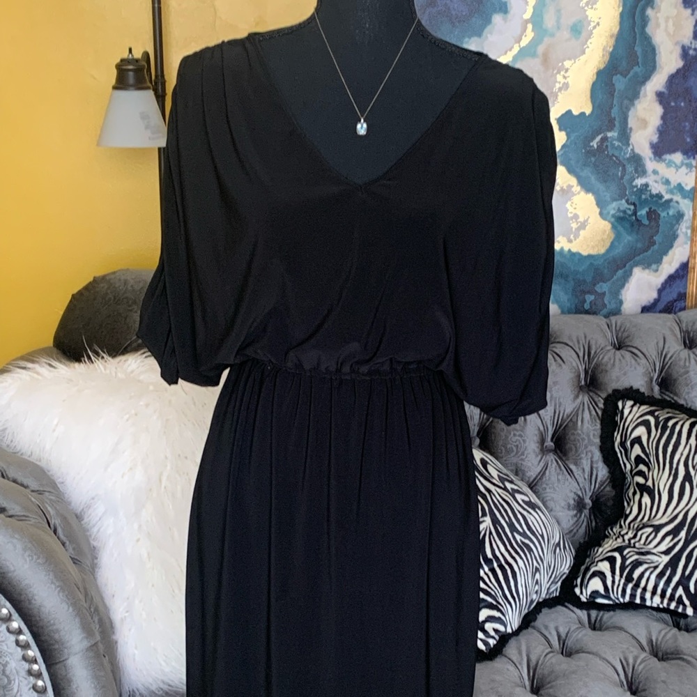 COPY - Lauren Ralph Lauren black dress elastic waist and rouched sleeves!